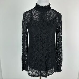 Cable & Gauge Black Lace High Neck Top Sheer Size Small
